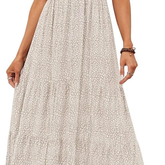 Women's 2025 Summer Casual Floral Print Short Flutter Sleeve Crew Neck Smocked H - Picture 1 of 7